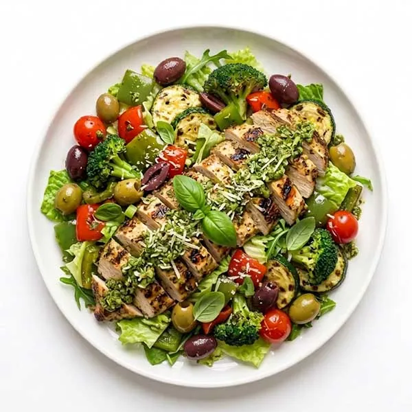 Italian pesto chicken salad with olives